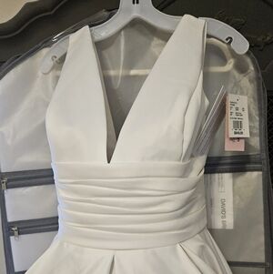 David's Bridal Collection Cummerbund Satin Ball Gown Wedding Dress STYLE# V384